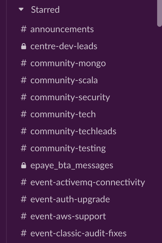 Slack channel list